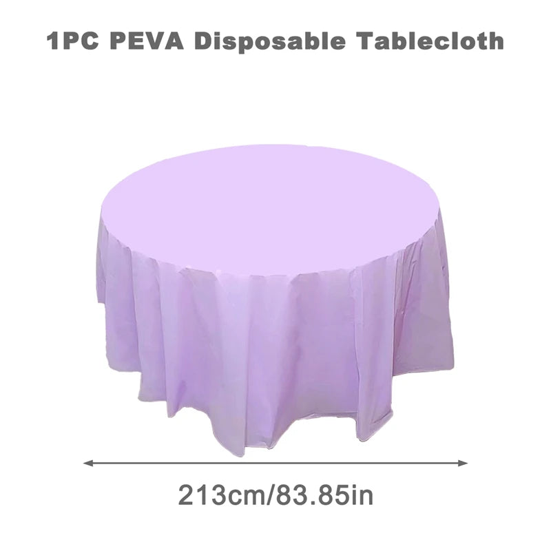 213cm Round Tablecloths Disposable PVC Fabric Elegant Solid Table Cloth Wedding Birthday Party Decoration Christmas Table Covers