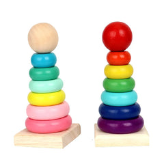 Rainbow Stacking Ring Tower Montessori Wooden Puzzle Toys