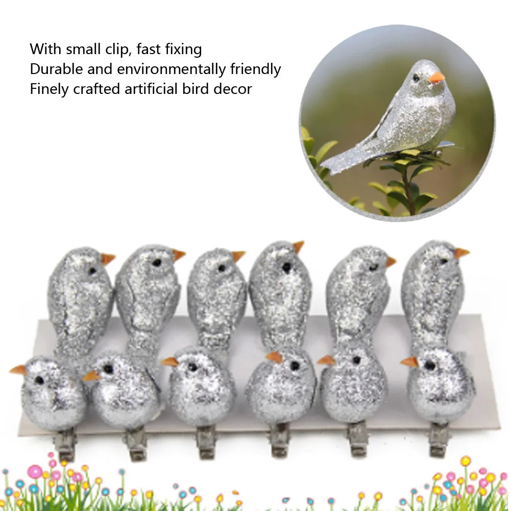 Silver Artificial Bird Simulation Decor Garden Home Decoration Prop