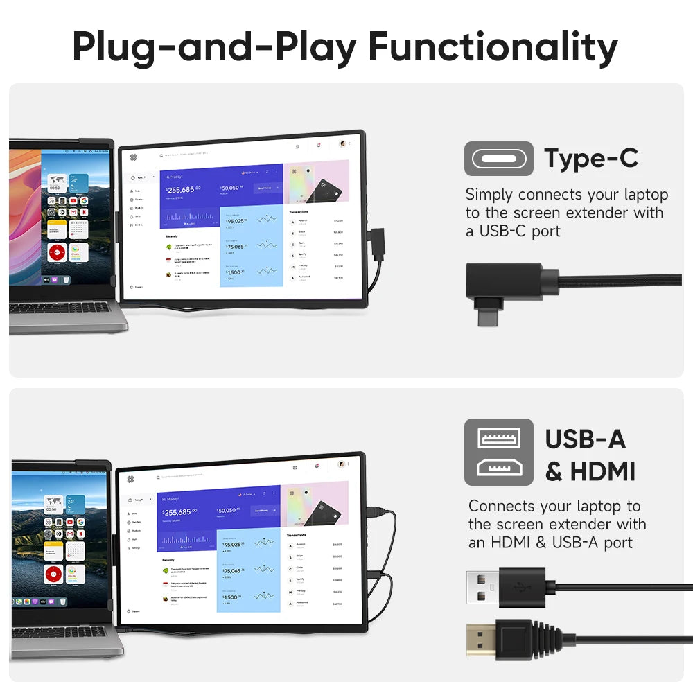 Dopesplay Laptop Screen Extender 14 inch FHD 1200P IPS External Portable Monitor Plug Play Display Suit for 14-17 Mac PC Chrome