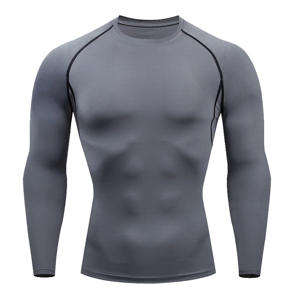 Men’s Workout Clothing Tight Fitting T-shirt Solid Color Long Sleeved Shirt High Elasticity Fitness Compression Jogging Gym Top