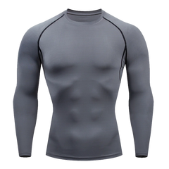 Men’s Workout Clothing Tight Fitting T-shirt Solid Color Long Sleeved Shirt High Elasticity Fitness Compression Jogging Gym Top