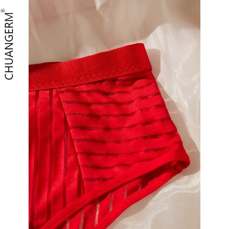 CHUANGERM Erotic Female Underwear Stripe  Outfits Lingerie Color Matching Onlyfans Panties