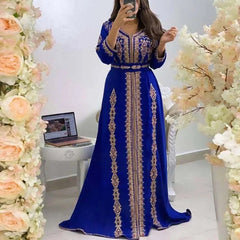 Maxi Dress Kaftan Floral Embroidered Women Fashion Jellaba Muslim Clothing Dubai Long Sleeve Abaya Ladies Evening Dresses 2024