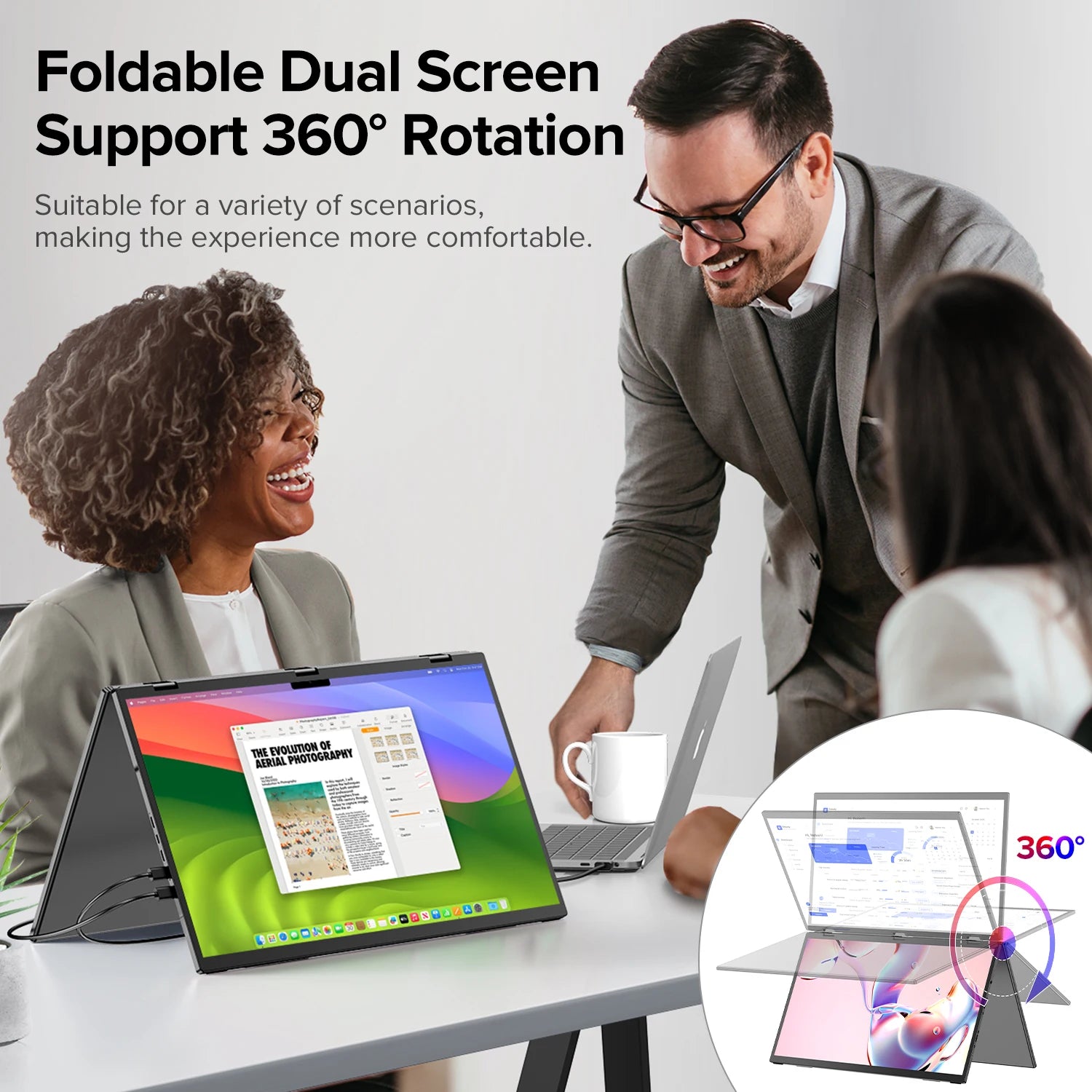 UPERFECT Upgraded Delta NO Driver 18.5" 100Hz Dual Portable Monitor for Laptop 1080P HDR 360° Folding Stacked Triple Screen