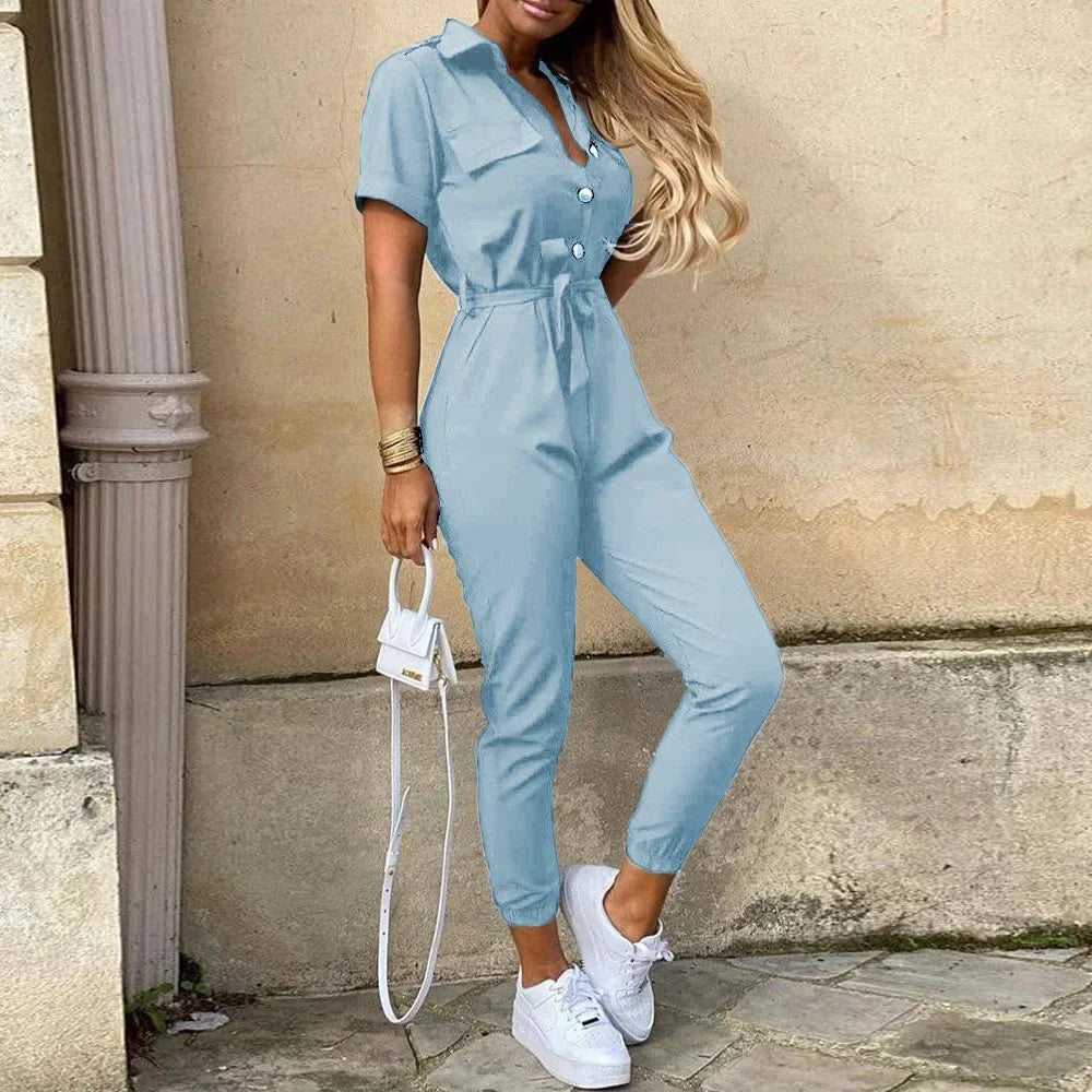 Women's Monochromatic Belt Workwear Jumpsuit