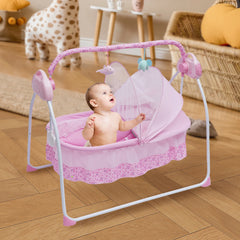 Electric Baby Crib Cradle Bluetooth Auto-Swing Rocking Bassinet Sleep Bed Infant Rocker+Net Adjustable Nursery Furniture