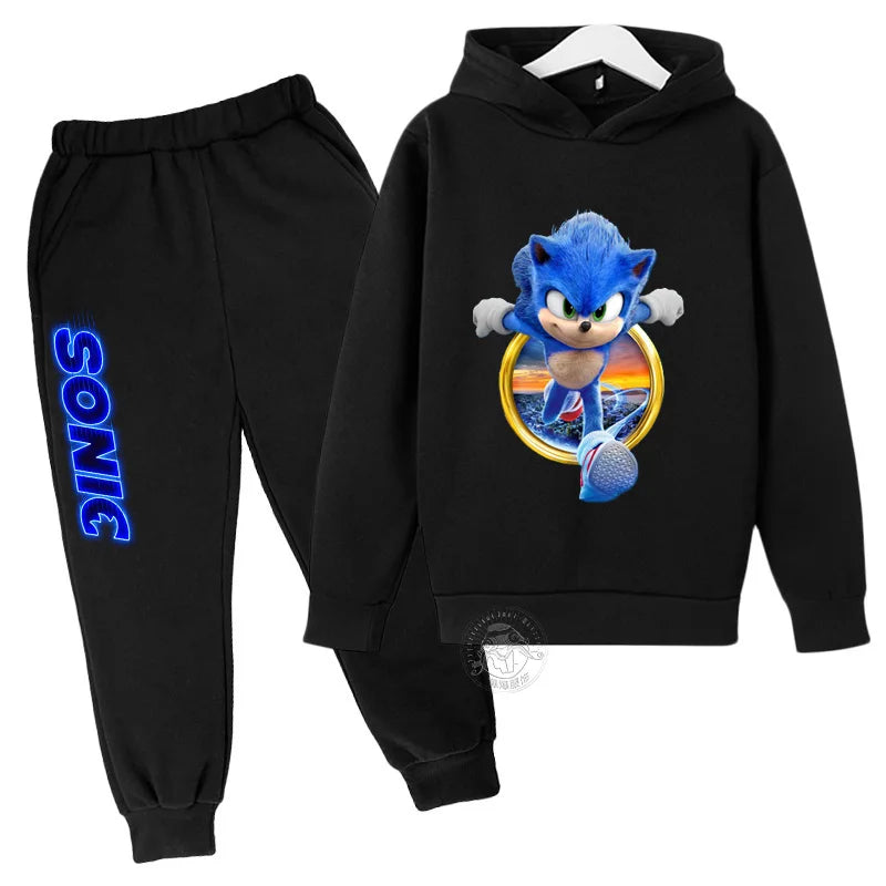 Boys Girls Clothing Casual Sonic- Hoodie Set Kids 2pcs Sets Spring Autumn Toddler Cartoon Hooded +pants Tracksuit Girls Clothes