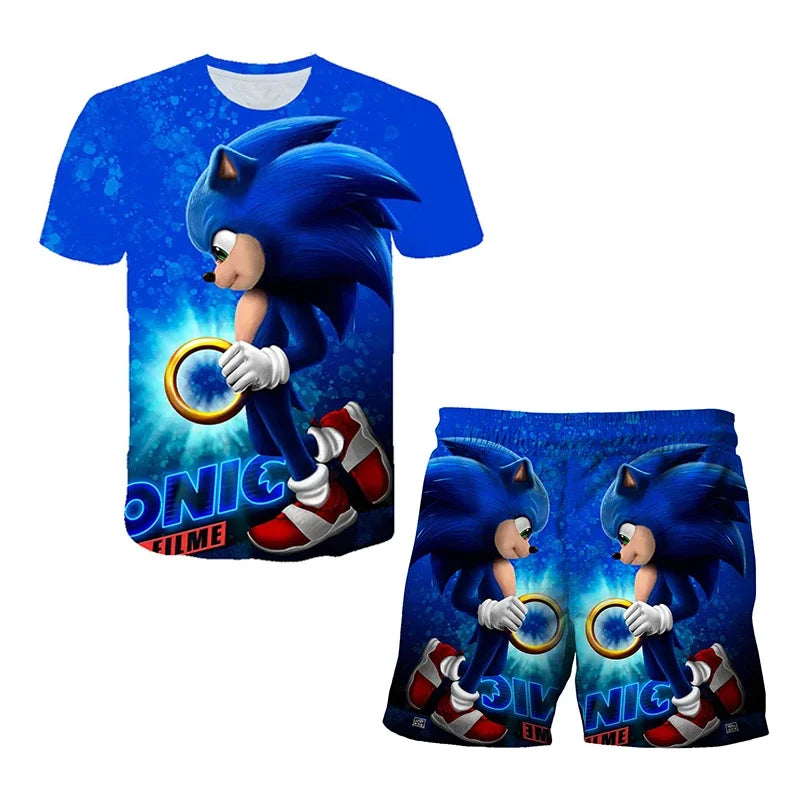 T Shirt suit Summer boys and girls sonic 3d Print Children Short-sleeved T-shirts Pattern suit