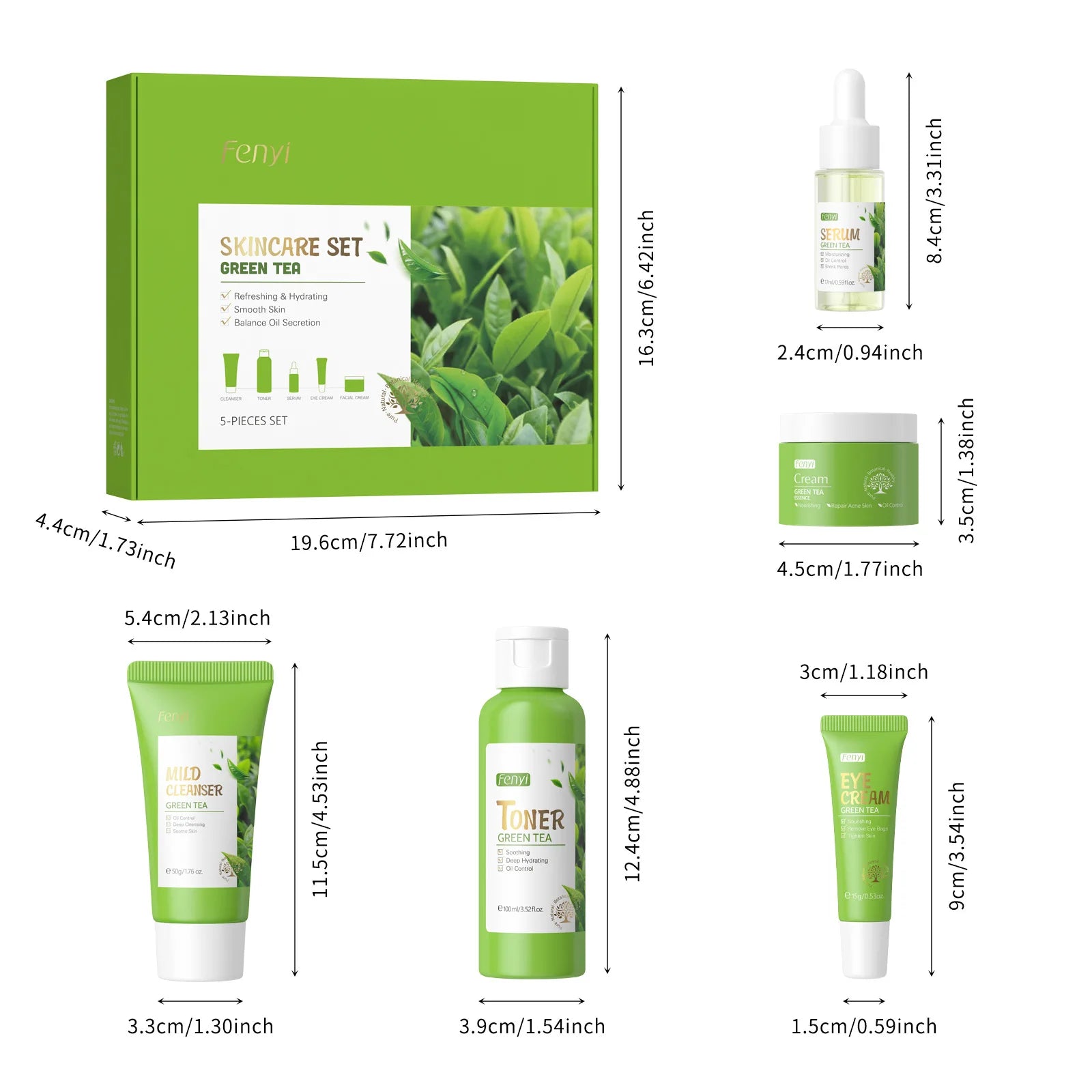 Green Tea Facial Cleaner Soothes Skin Face Toner tea Serum Moisturizing Cream Repairing Eye Cream Kits