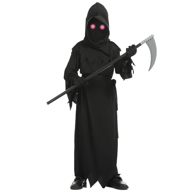 Halloween Children's Horror Red Eye Reaper Cosplay Costume Scythe Devil Dark Messenger Ghost