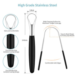 Premium Stainless Steel Tongue Scraper Cleaner Set Fresh Breath Cleaning Coated Oral Hygiene Tools