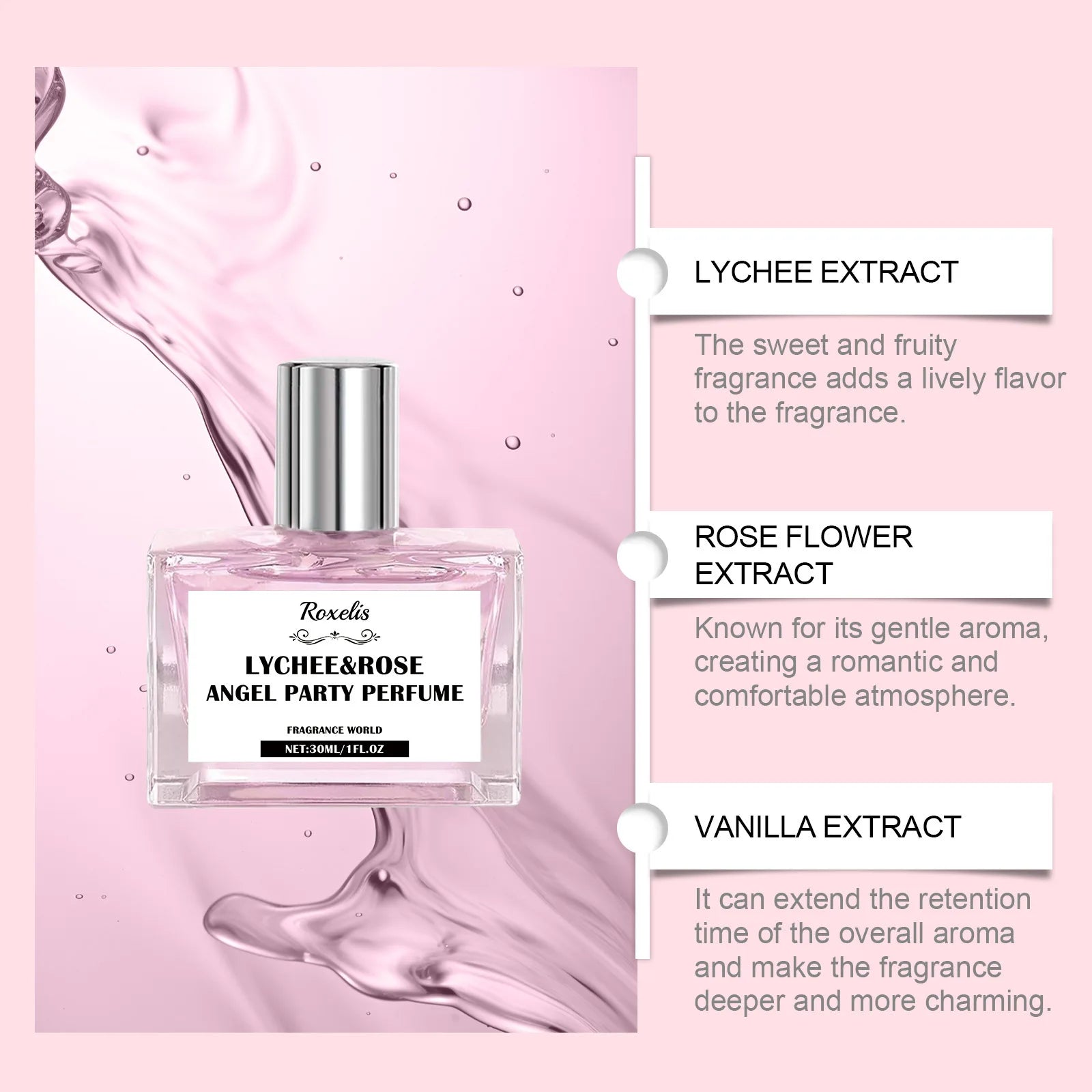 Women Body Perfume Spray Lychee Scent Floral Natural Fragrance Long Duration Exude Feminine Charm Midnight Rose Angel Aroma Oil