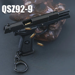 Detachable 1:3 QSZ92 Toy Gun Ornament Mini Semi Alloy Shell Bullets Ejection Pistol Model Keychain Pendant for Boys Gift