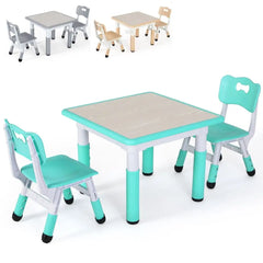 Children's Table and 2 Chairs Set Seating Group, Height Adjustable for Ages 3-8 Furniture Study Table for Kids