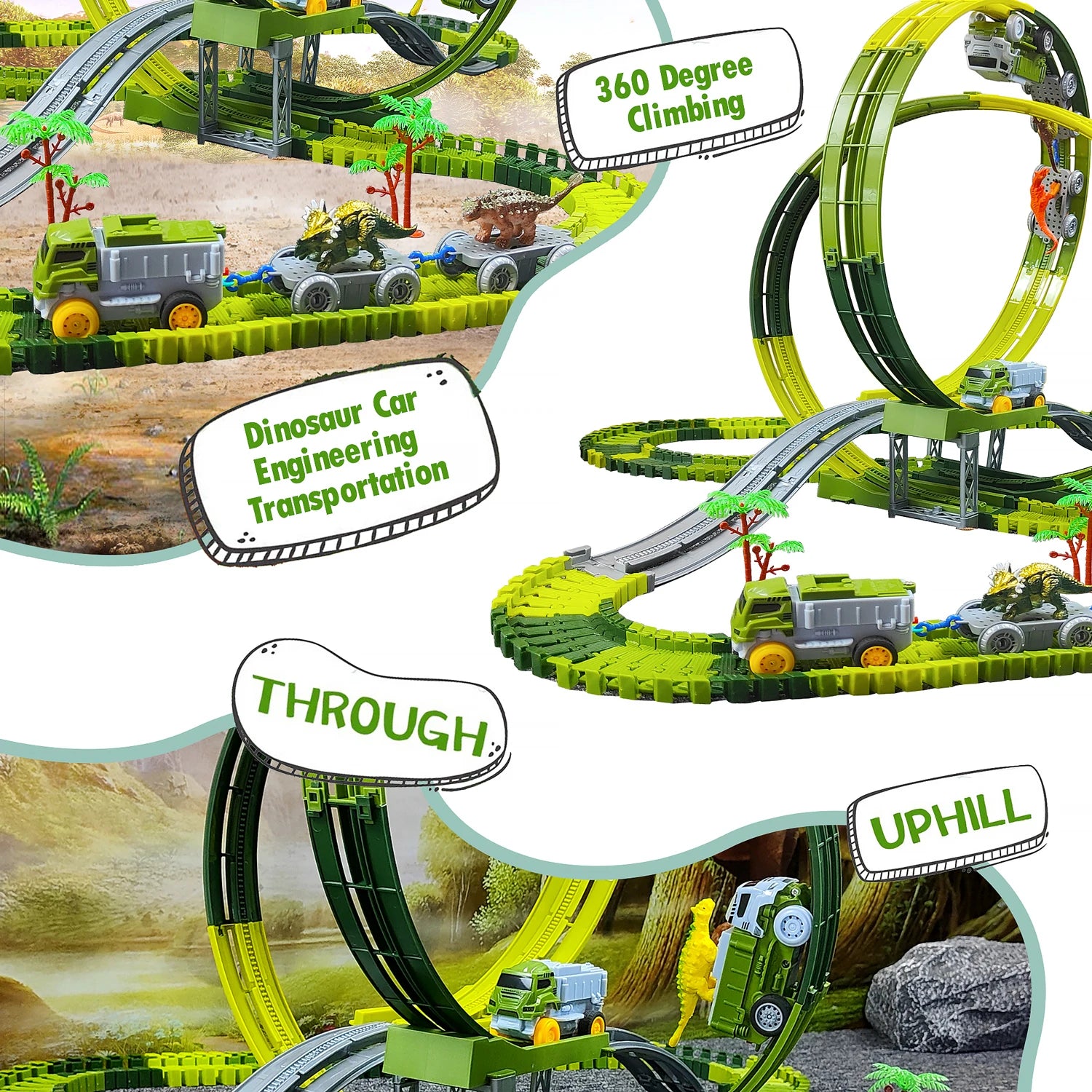 Magic Climbing Track train,Create A Dinosaur World Road Race Tracks, Flexible Track Playset