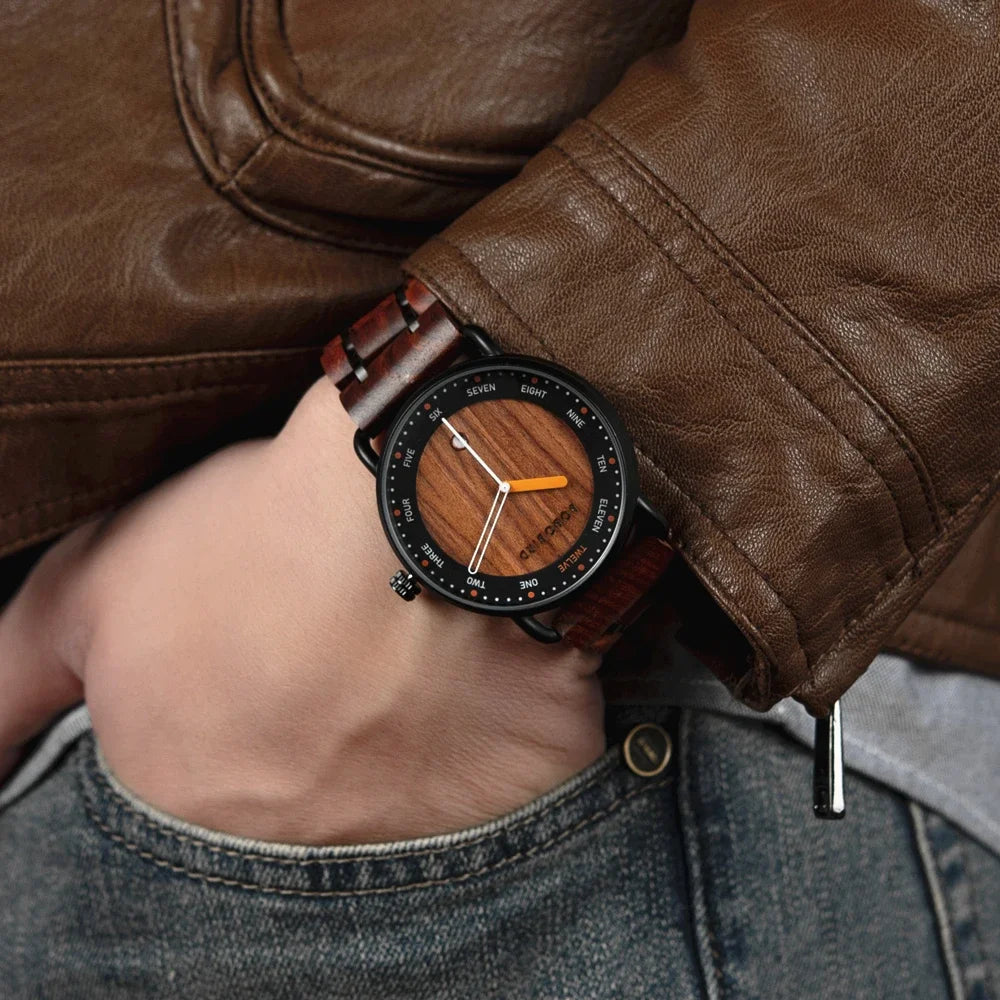 Wooden Watch Luxurious Black Walnut Dial Modern Minimalist Design Quartz Wristwatch for Men