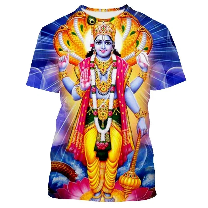 Summer Fashion New Indian Shiva Graphic 3D T-Shirt Men'S Trend Casual Personality Print Oversized O-Neck Short Sleeve Tee Shirts