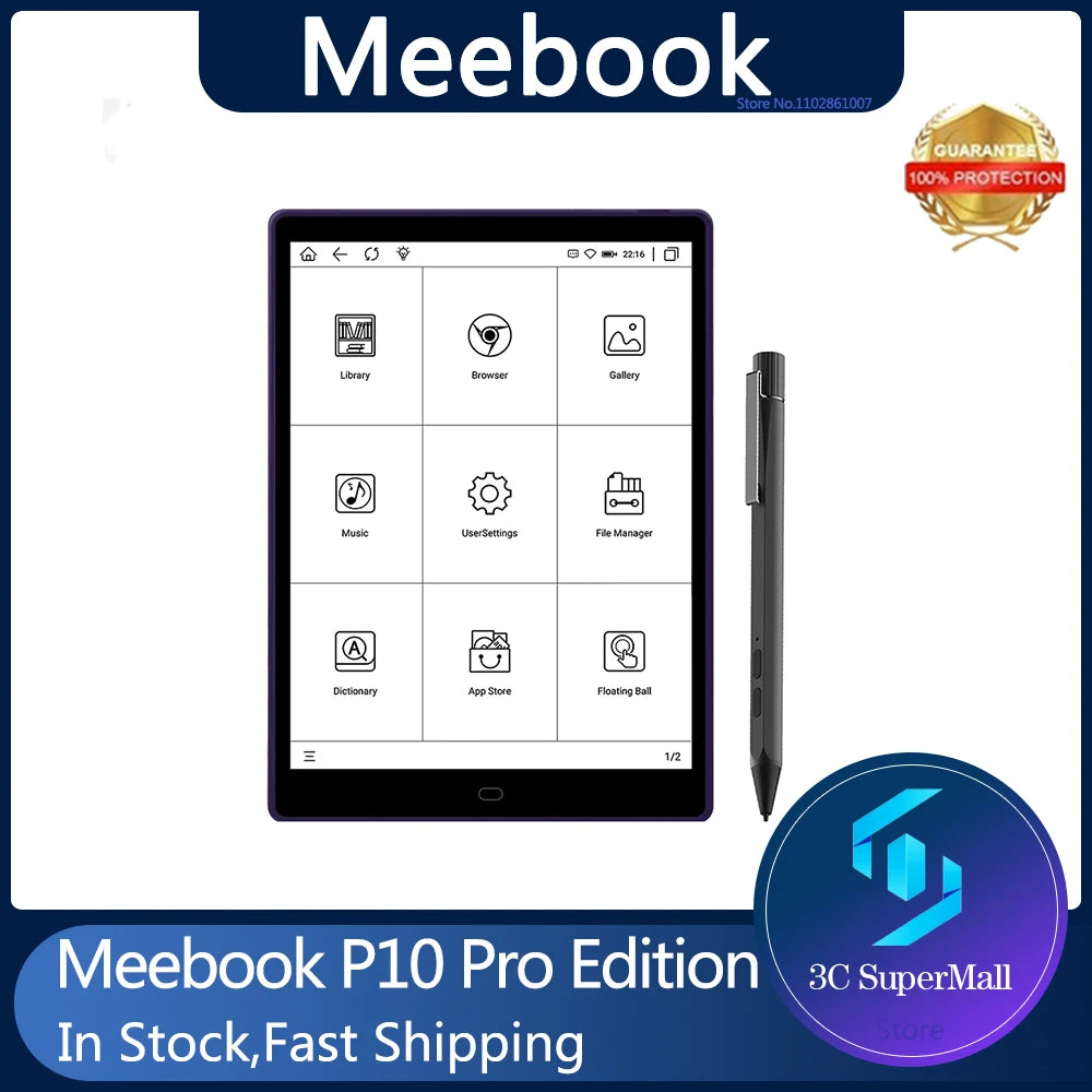 Original Meebook P10 Pro Edition EBook Reader 10 Inch E-ink Screen Ereader 3G 64GB Android 11 Support Micro SD and Capactive Pen