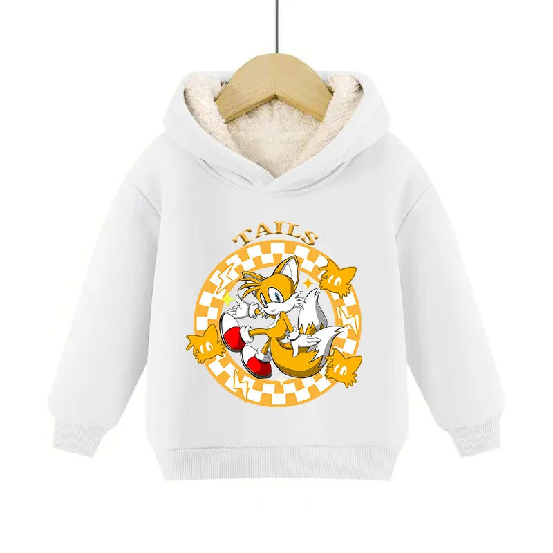 Sonics Hooded Pullover Pullover Sportswear Long-Sleeved Hoodies Winter Hoody Sweatshirts Solid Plus Fleece Elasticity Casual Kid