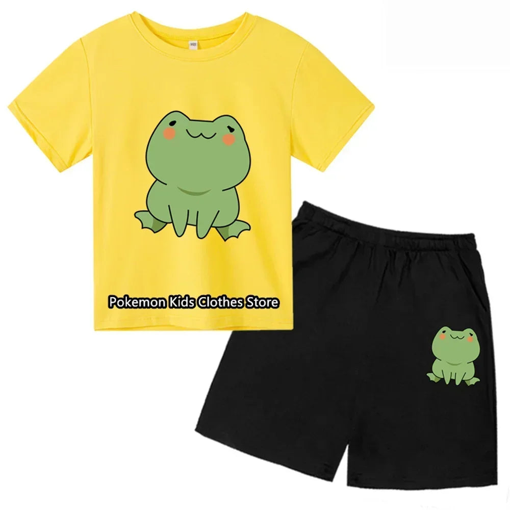 Cartoon Frog Tshirt Set Kids T-shirt Clothes Harajuku Boy Girls Tshirt Hip Hop Top