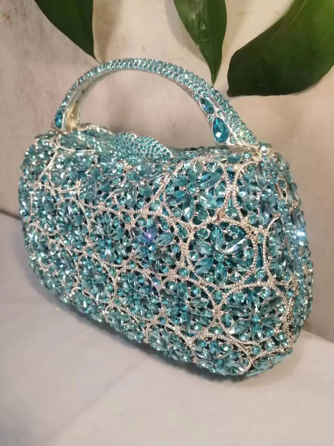 Women Light Blue Stones Clutch Purse Lady Rhinestones Evening Bags Wedding Crystal Purses