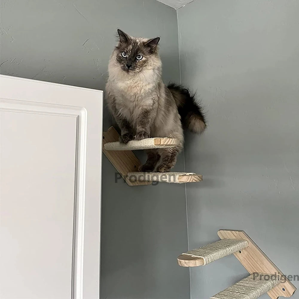 1 Piece Wall Mounted Cat Climbing Shelf Hammock Stairway For Indoor Cats Wooden Hanging Bed Scratching Post Pet Furniture Kitten