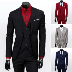 3 Pcs/Set Great Business Suit Wear-resistant Men Suit Set Sleeveless Waistcoat Solid Color Men Formal Suit  Slim Fit