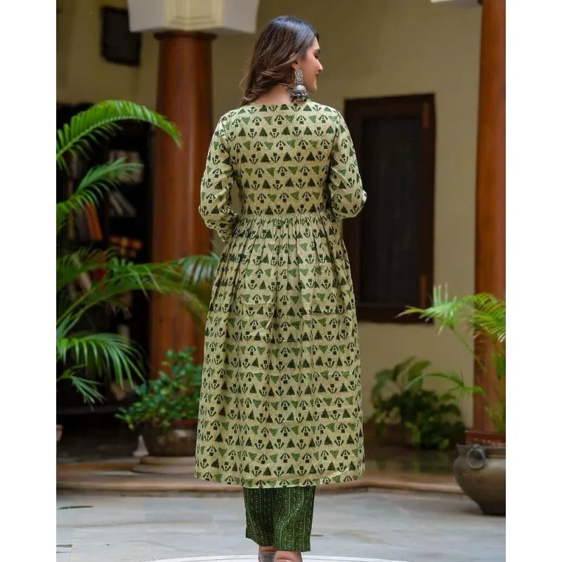 Indian Women Designer Cotton Printed Work Straight Salwar Kurta Wedding Dress