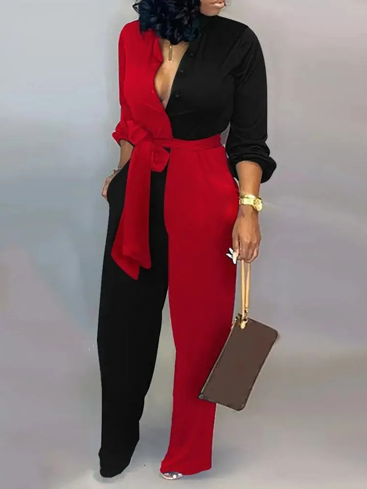 Women Fashion Letter Print Long Sleeve Jumpsuit