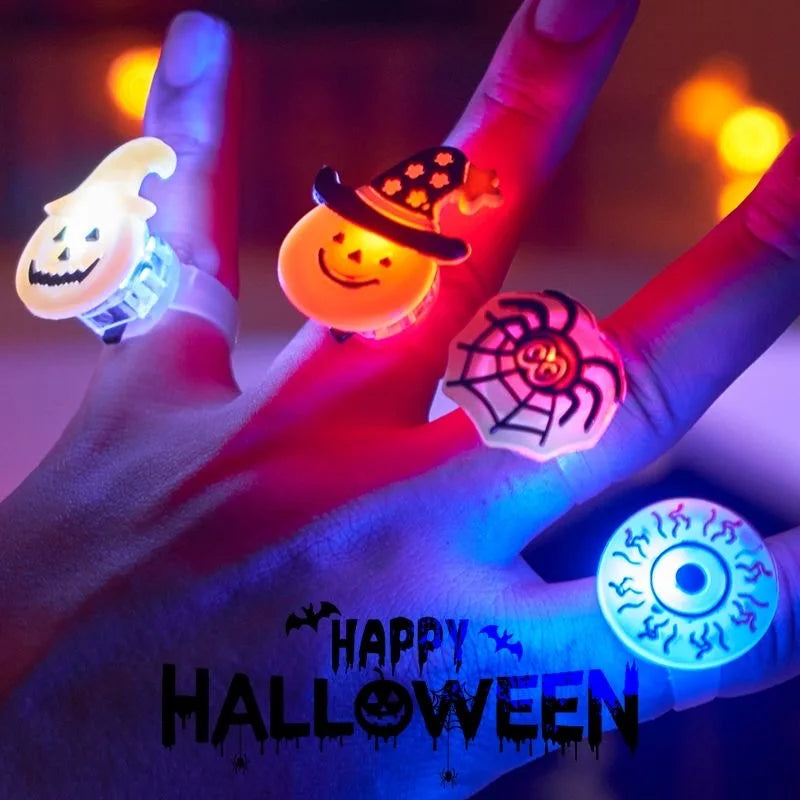 LED Luminous Halloween Rings Creative Pumpkin Ghost Skull Glowing in Dark Finger Rings Toys with Lights