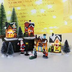 LED Resin Christmas Village Ornaments Set Figurines Decoration Santa Claus