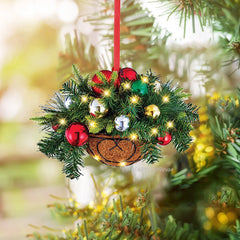 Artificial Hanging Flower Basket Christmas Pendant 2D Green Red Wreath Plant Xmas Tree Ornaments Merry Christmas Decoration Noel