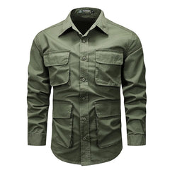 Men Long Sleeved Multi Pockets Cargo Shirts High Quality Man Outdoor Loose Tooling Shirts