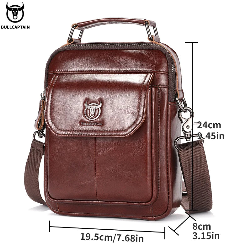 Men's Genuine Leather Shoulder Bag Multifunctional 7.9-inch Tablet Handbag Retro Casual Crossbody Bag