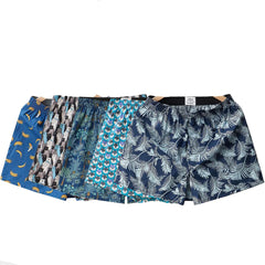 5pcs/Lot Boxer Men Underpants Printed Underwear Man Cotton Loose Woven Men's Family Panties