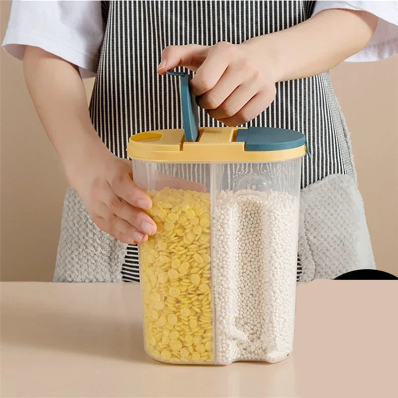 M/L Double Grid Cereals Jar Plastic Food Storage Container