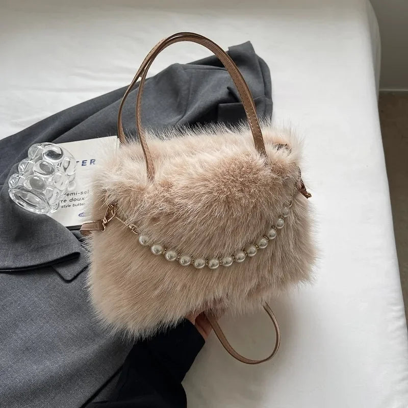 Fashionable Pearl Chain Bag Winter Trendy Single Shoulder Crossbody Bag