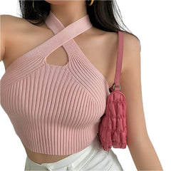 Women's Chic Crop Tops Cross Camisole Close-fitting Solid Color Tank Tops