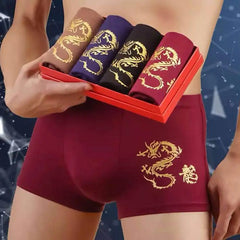 Men Dragon Print Undergarments 4 Pcs Men's Seamless Soft Breathable Boxers