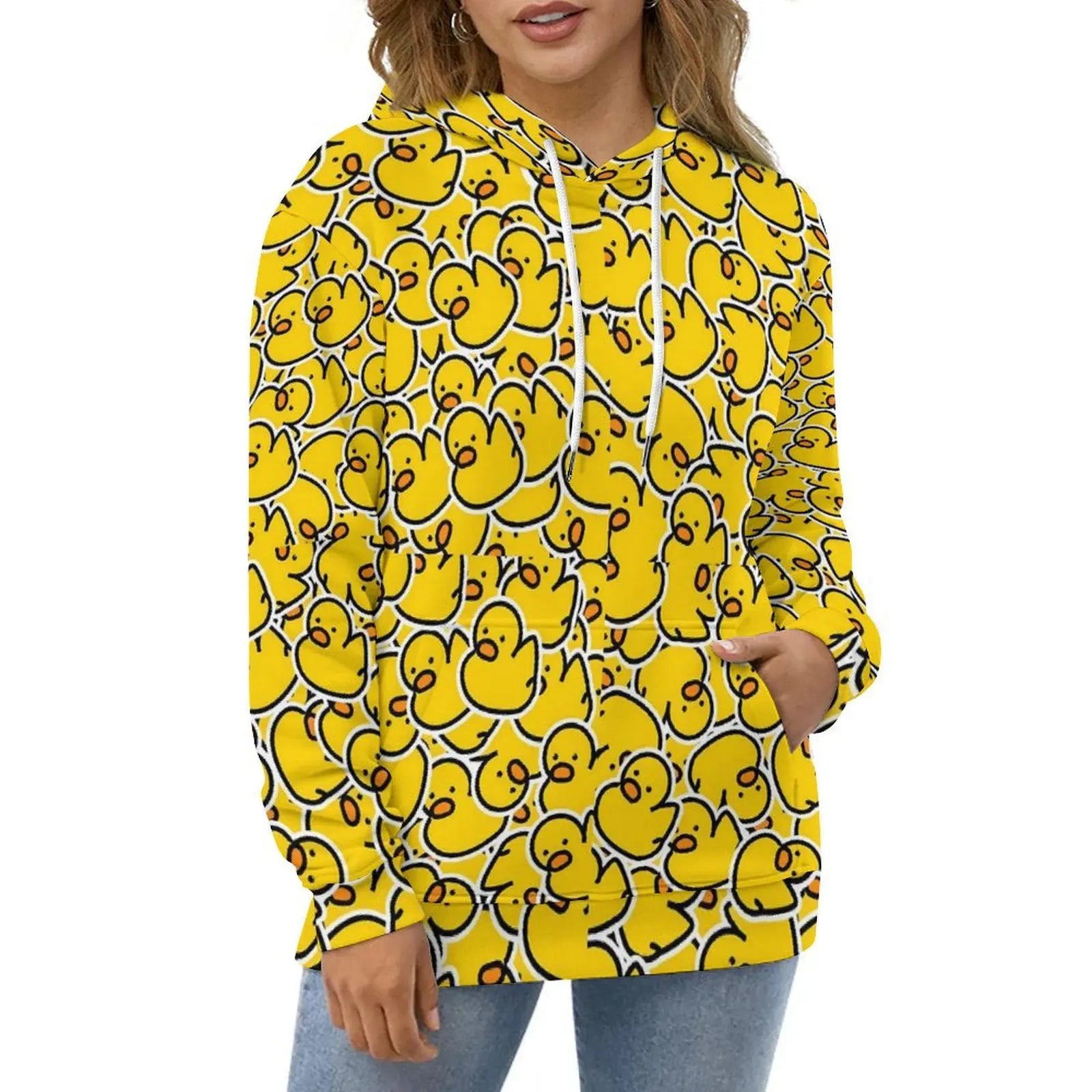 Rubber Ducks Print Hoodies Long-Sleeve Kawaii Animal Aesthetic Casual Hoodie