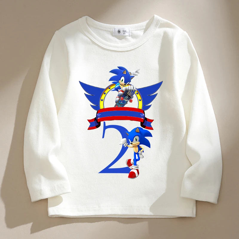 New Sonics Kids T-shirts Cartoon Birthday Number Printed Tops Boys Casual Long Sleeves T-shirt Winter Autumn Children Clothing