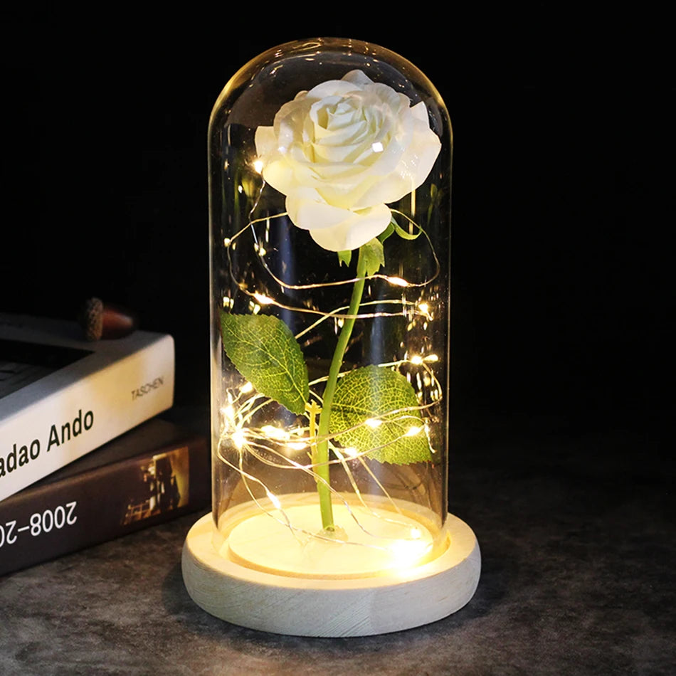 Beauty and Beast Rose Flower with Teddy Rose Bear In Glass Dome Home Wedding Decoration Christmas gift