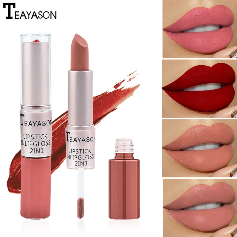 2-in-1 Double Head Long Lasting Matte Bean Paste Color Matte Lip Gloss Liquid Lipstick