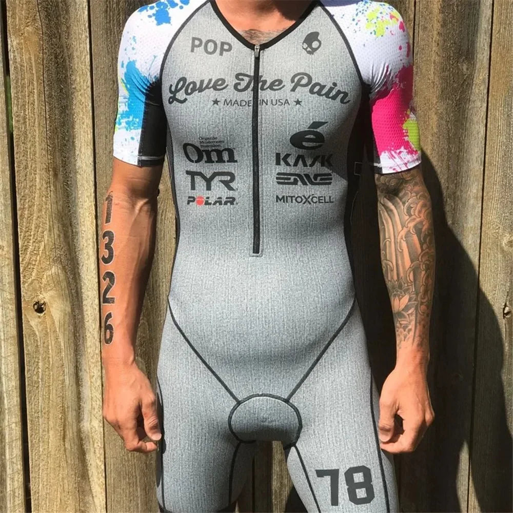 Love The Pain Men‘s Aero Race Suit Triathlon Cycling Clothing Jumpsuit Running Suit Maillot Ciclismo Long Distance Fast Trisuit