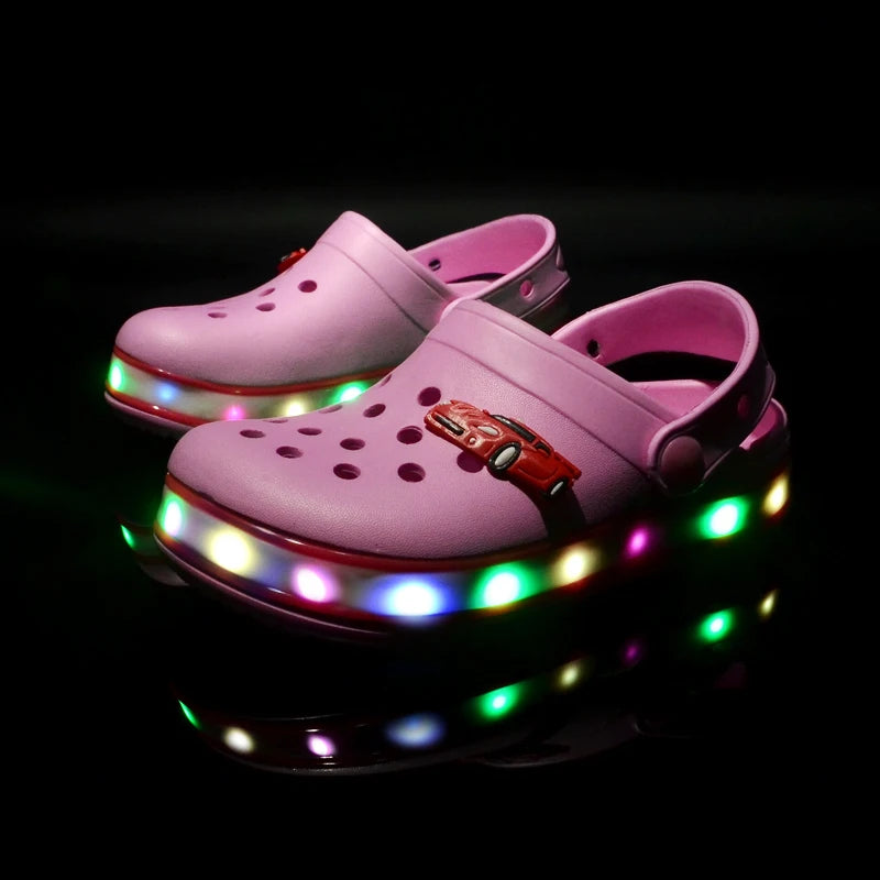 Summer Children Hole Sandals LED Lighted Flashing Light Shoes Boys Girls Beach Sandals