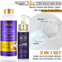 AILKE Double Glutathione Whitening Skin Care, Lightening, Remove Dark Spots, Skin Radiant, Moisturizing, Hydrating, Smooth