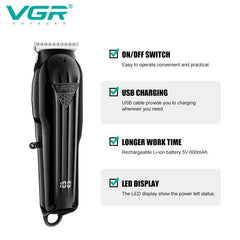 Hair Trimmer Professional Hair Clipper Electric T-Blade Hair Cutting Machine 0mm LED Display Barber Trimmer for Men V-982