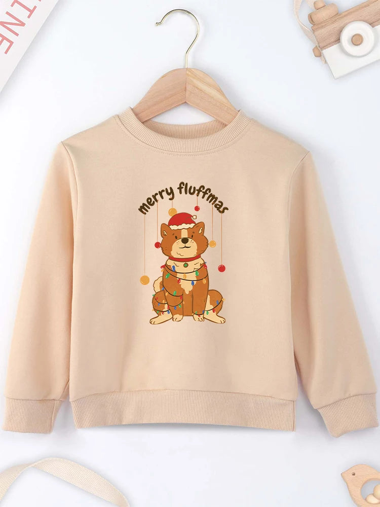 Cartoon Christmas Sweatshirt for Kids Cute Dog Print Happy Festival Boy Girl Clothes