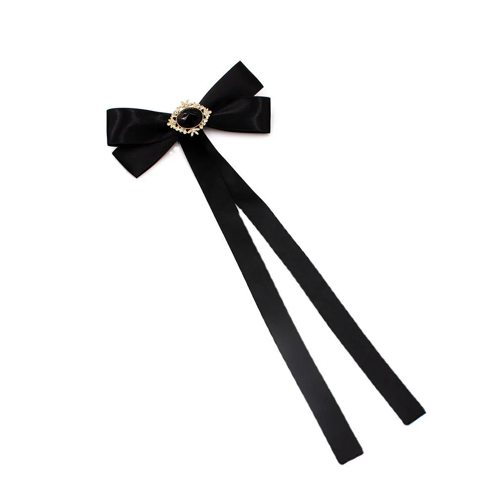 Crystal Ribbon Bow Tie Brooch Pins Women's College Style Uniform Shirts Daily Clothing Accessories Collar Flowers Bow-tie